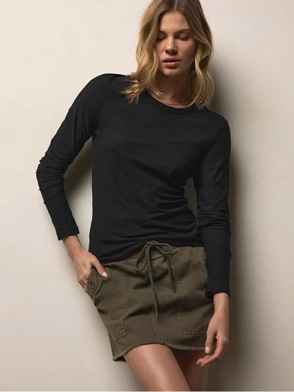 James Perse Size S Sheer Slub Long Sleeve Crew Neck T-Shirt 100% Supima Cotton